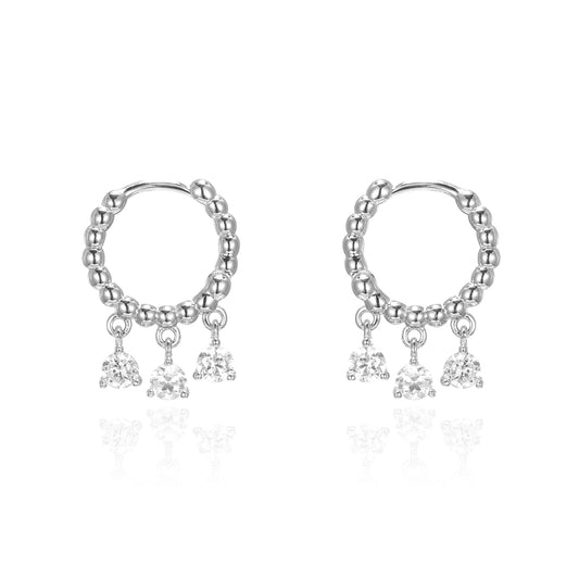 Silver Circle CZ Dangle Earrings