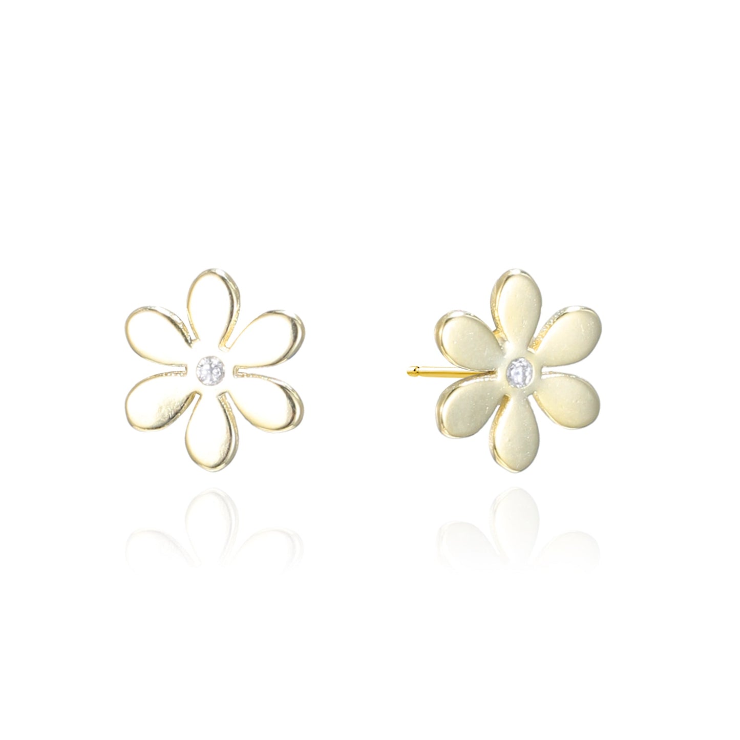 Silver Bezel CZ Flower Stud Earrings