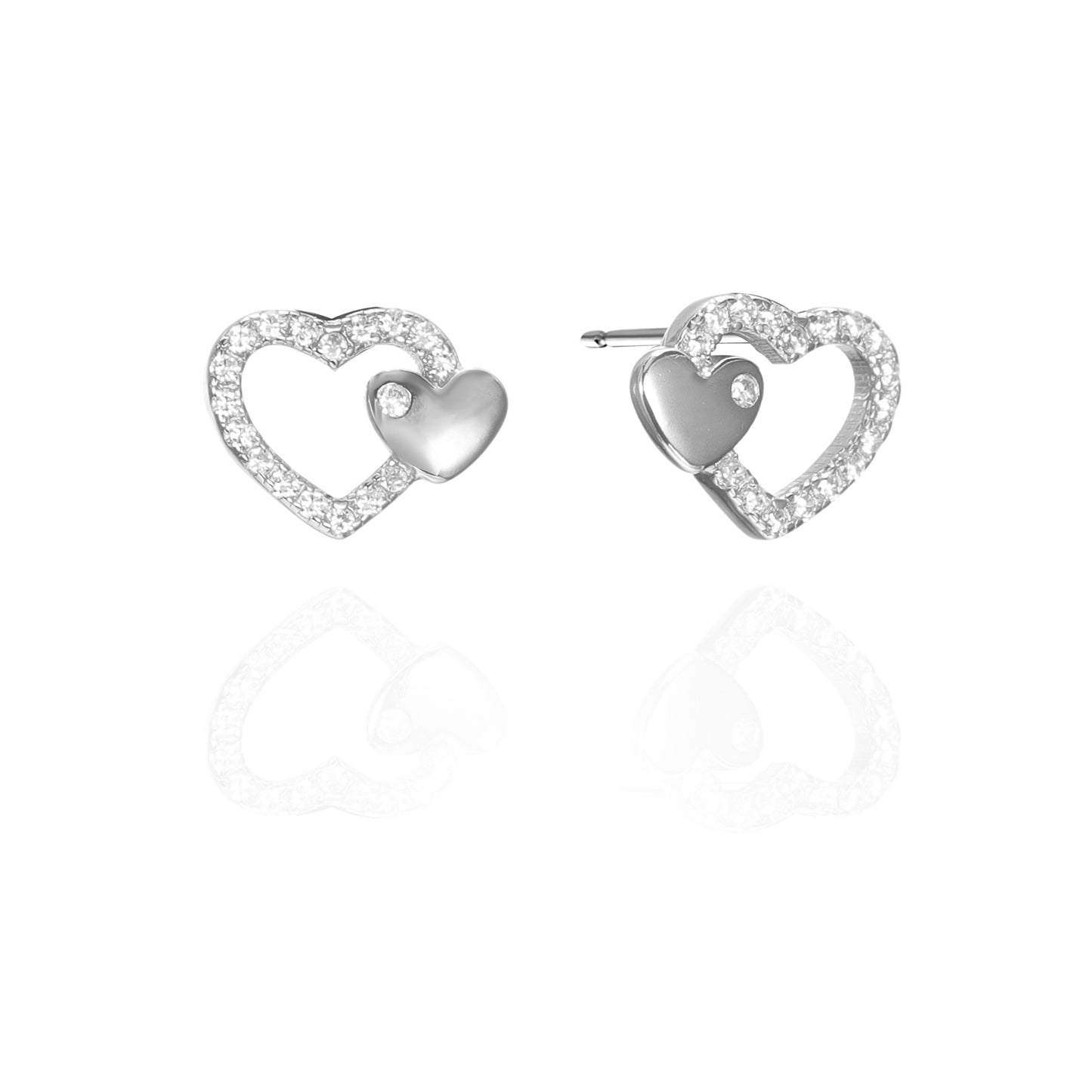 Silver CZ Heart Stud Earrings