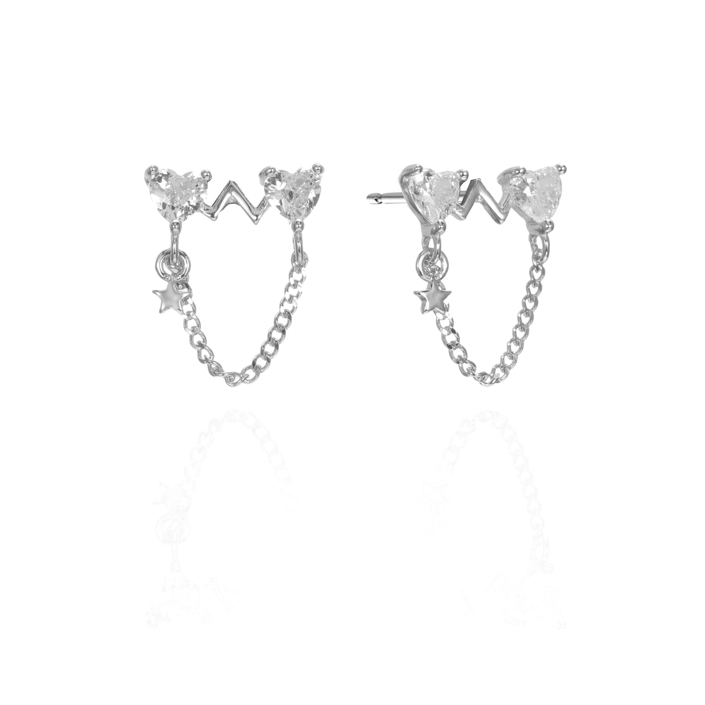 Silver CZ Heartbeat Stud Earrings