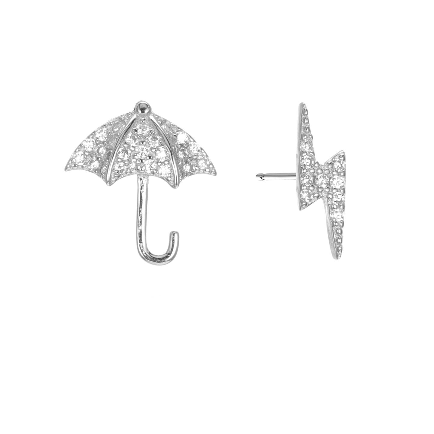 Silver CZ Umbrella Lightning Stud Earrings