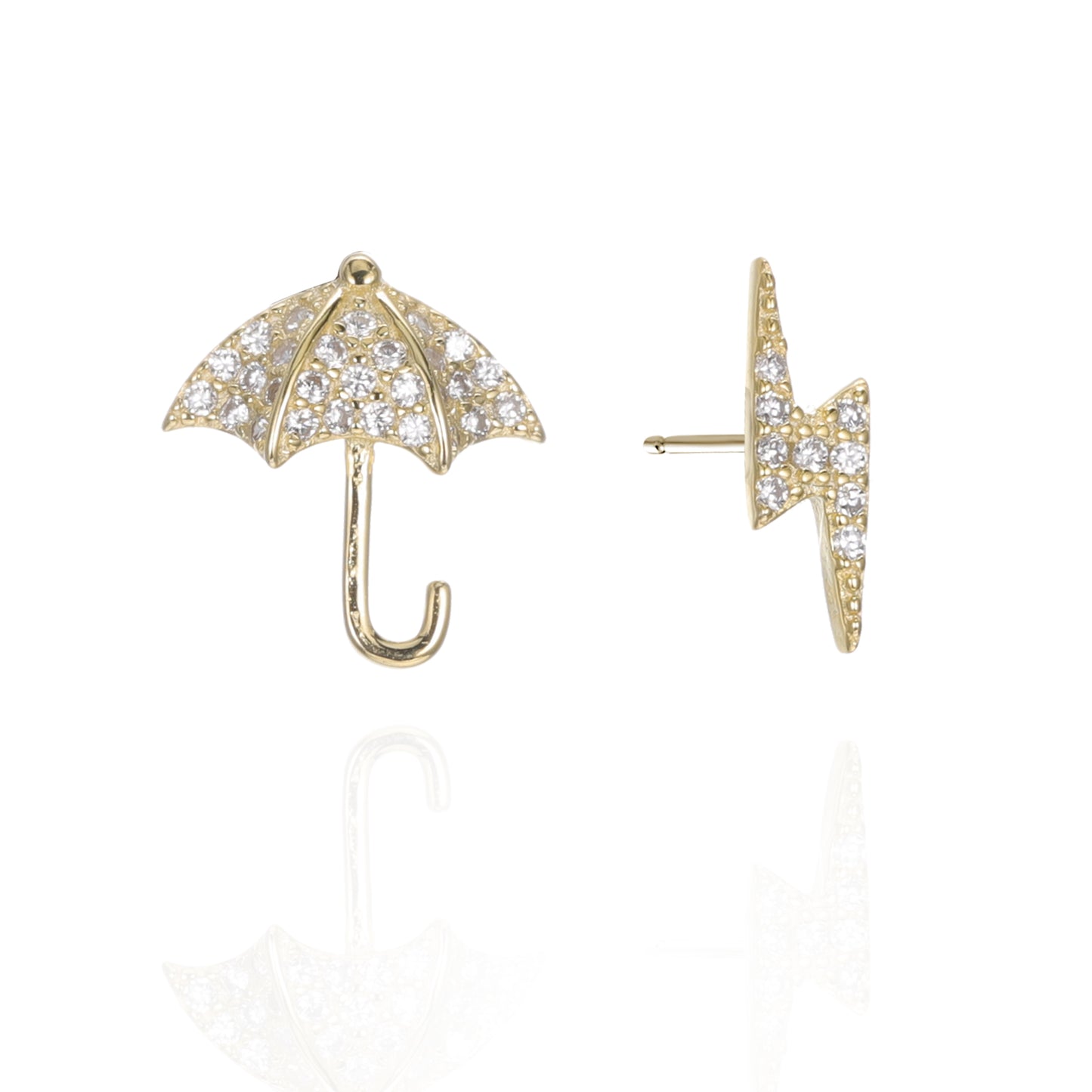 Silver CZ Umbrella Lightning Stud Earrings