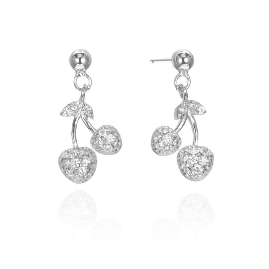 Silver CZ Cherry Stud Earrings