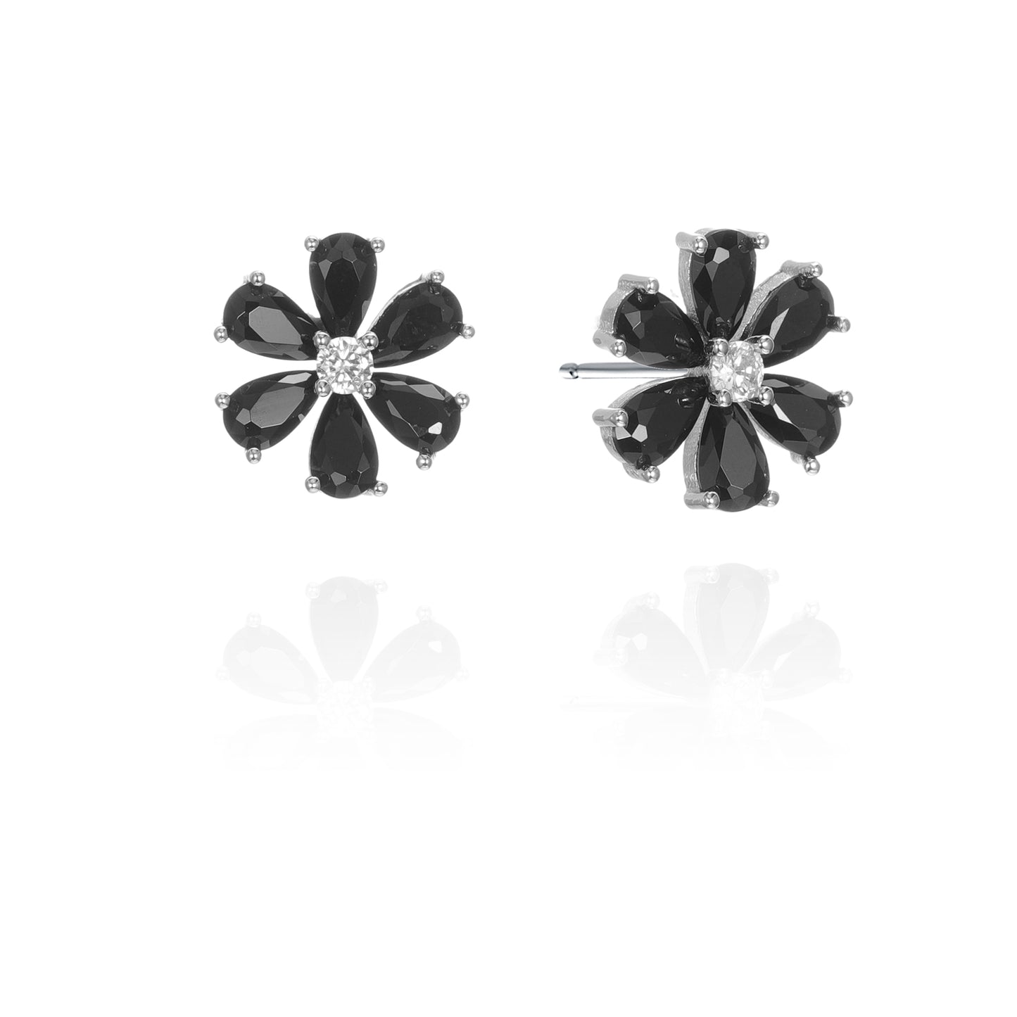 Silver CZ Flower Stud Earrings