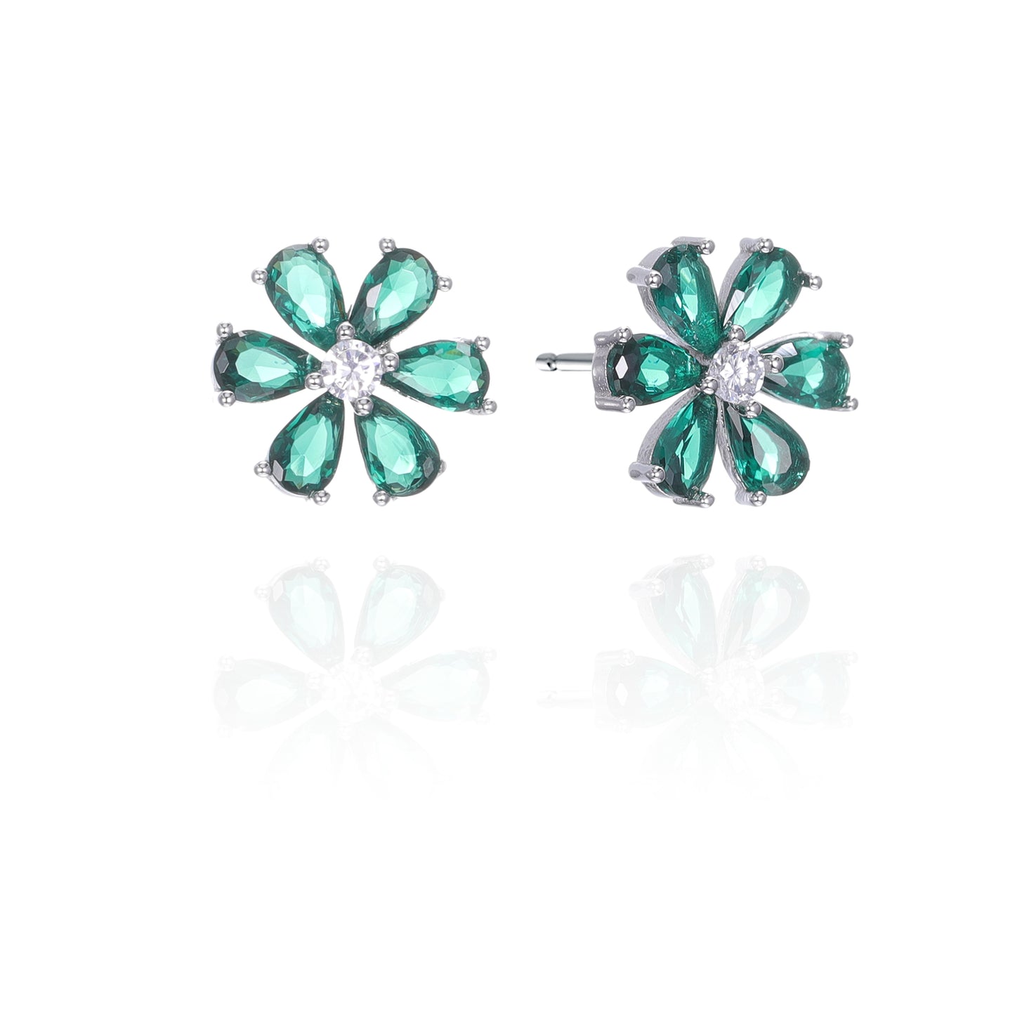 Silver CZ Flower Stud Earrings