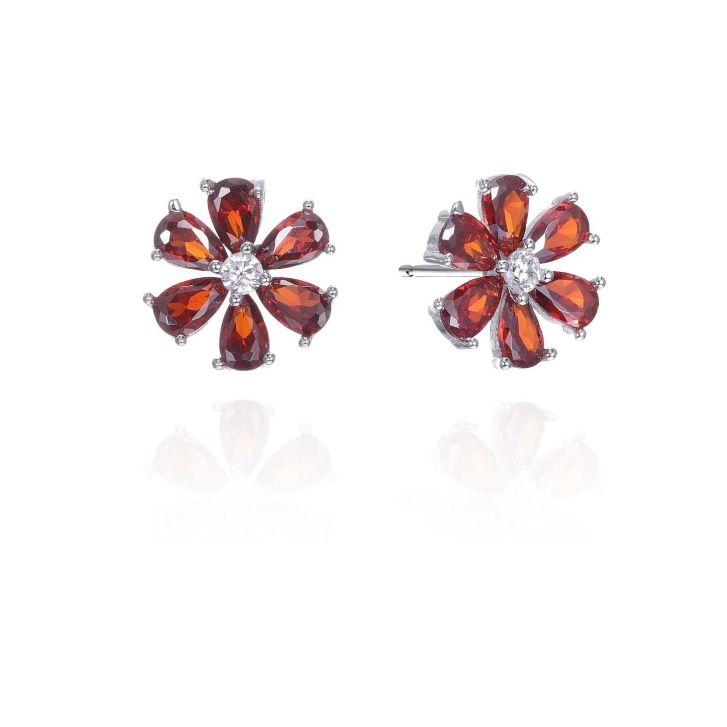 Silver CZ Flower Stud Earrings