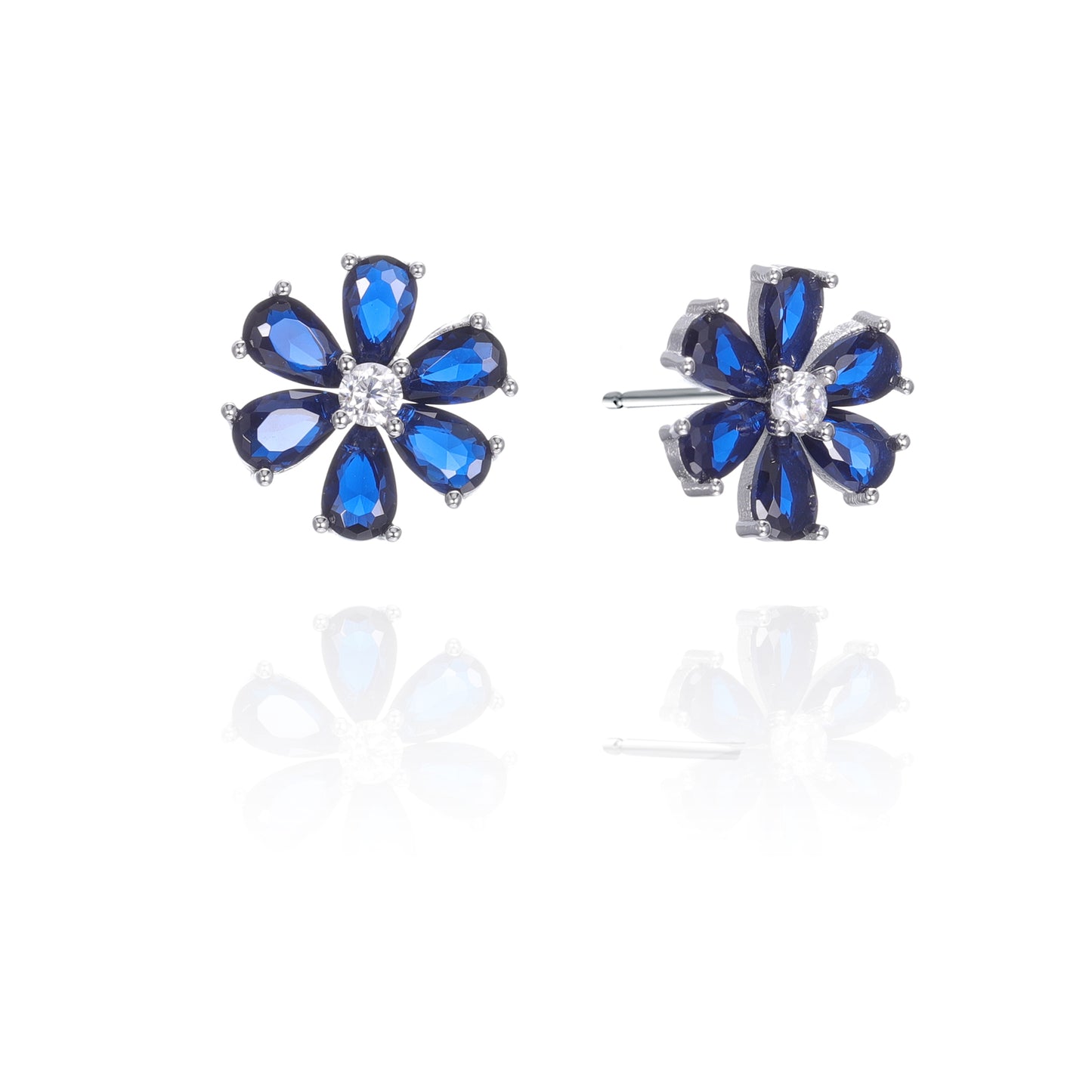 Silver CZ Flower Stud Earrings