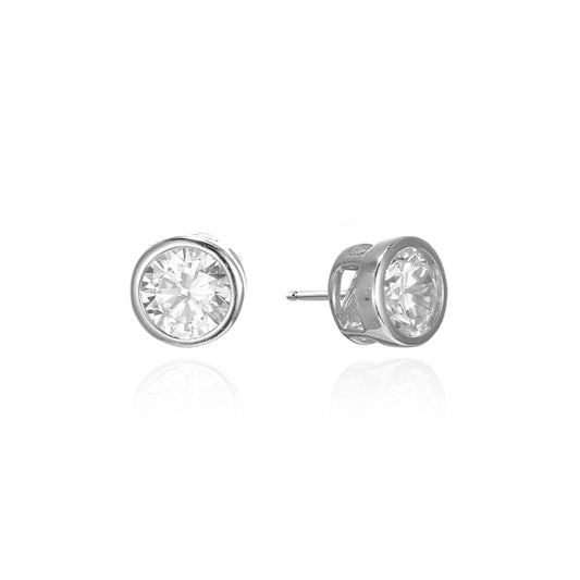 Silver CZ Bezel Stud Earrings