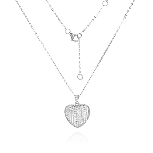 Silver Pave Heart Pendant Necklace