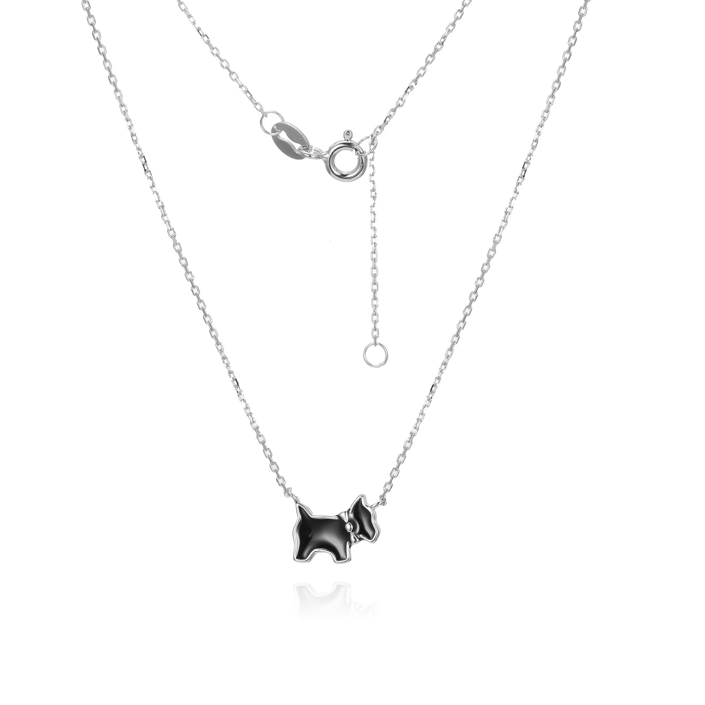 Silver White Enamel Dog Necklace