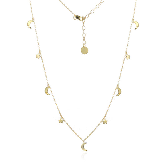 Gold Plated Silver Star Moon Necklace