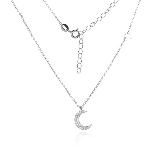 Silver CZ Crescent Moon Necklace