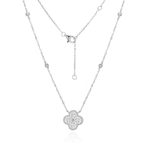 Silver CZ Clover Necklace