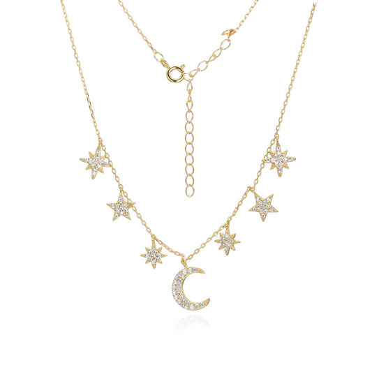 Silver CZ Star Moon Necklace