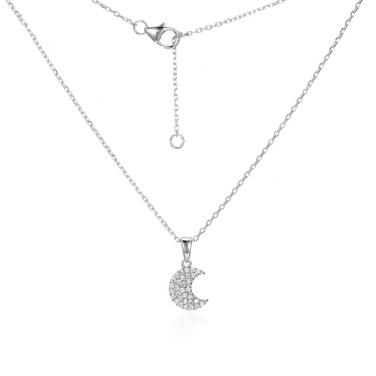 Silver CZ Moon Pendant Necklace