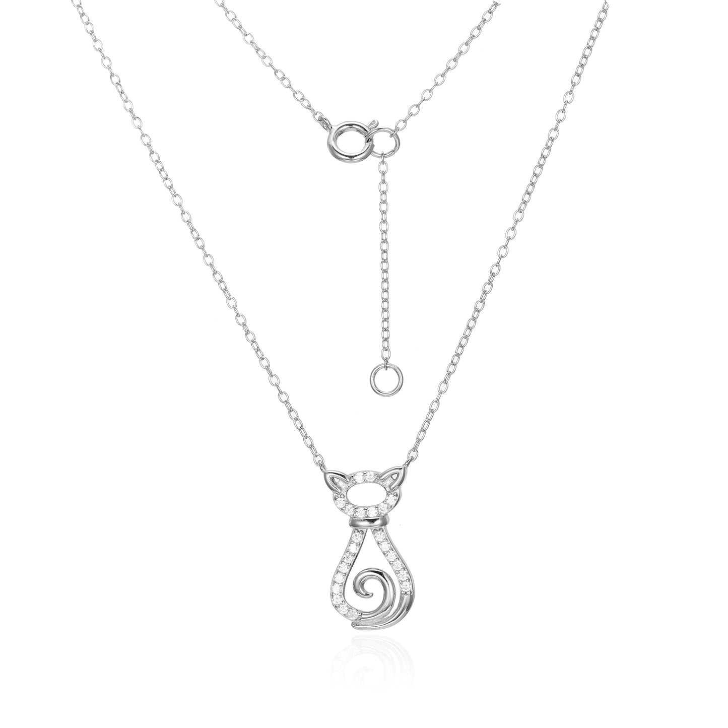 Silver CZ Cat Necklace