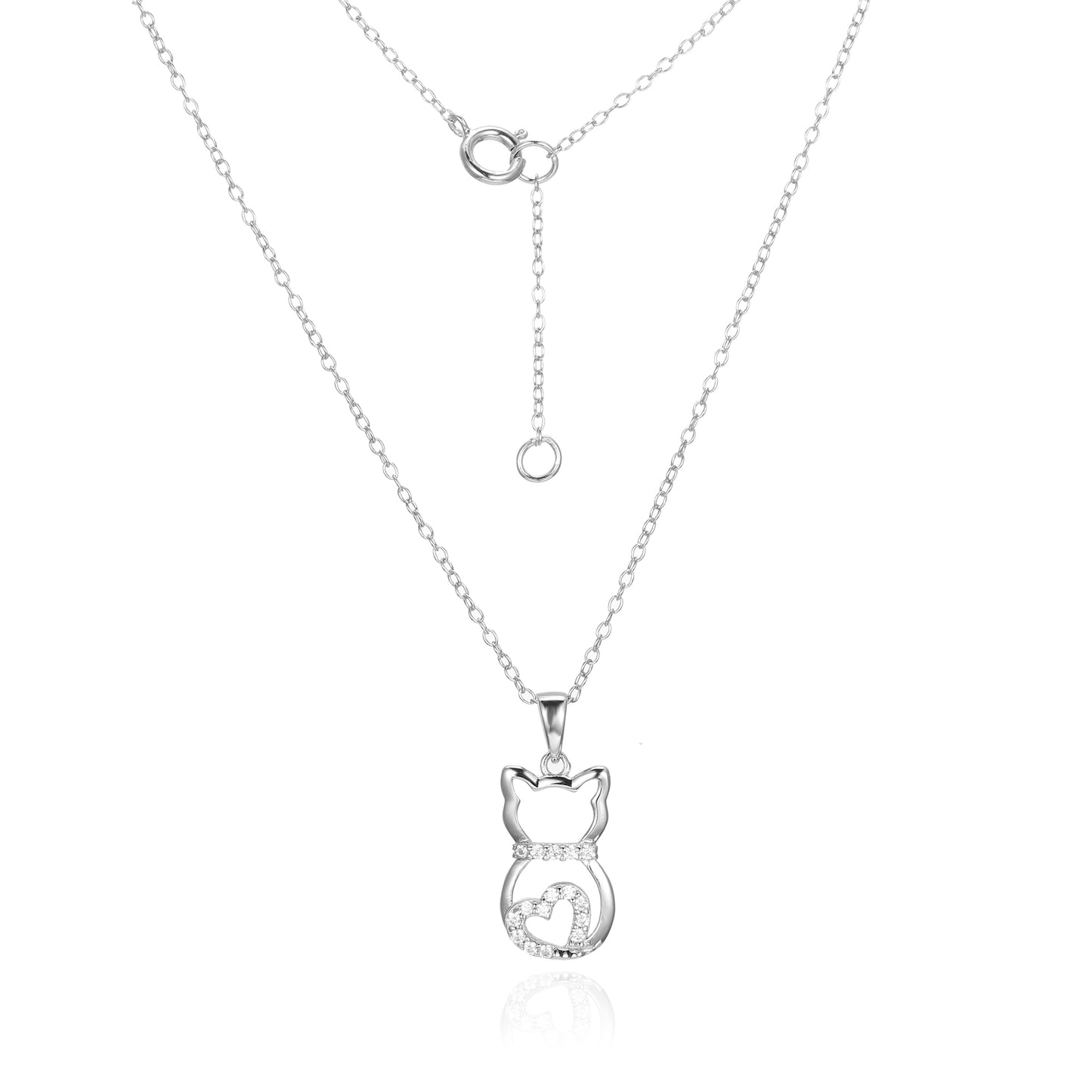 Silver CZ Cat Necklace