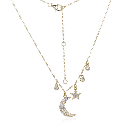 Silver CZ Moon Star Necklace