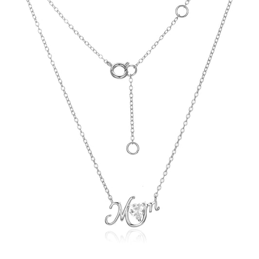 Silver CZ Mom Necklace