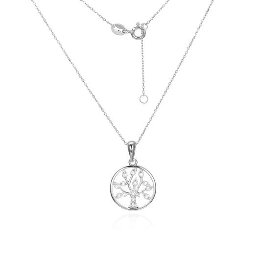 Silver CZ Tree Of Life Necklace