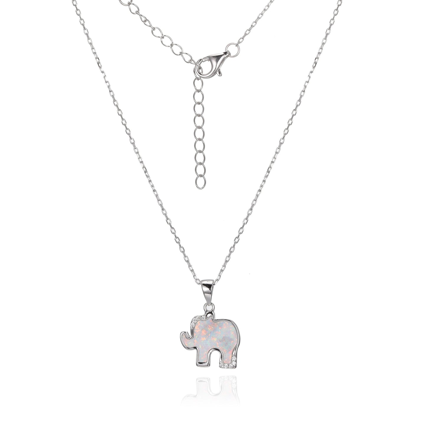 Silver CZ Opal Elephant Necklace