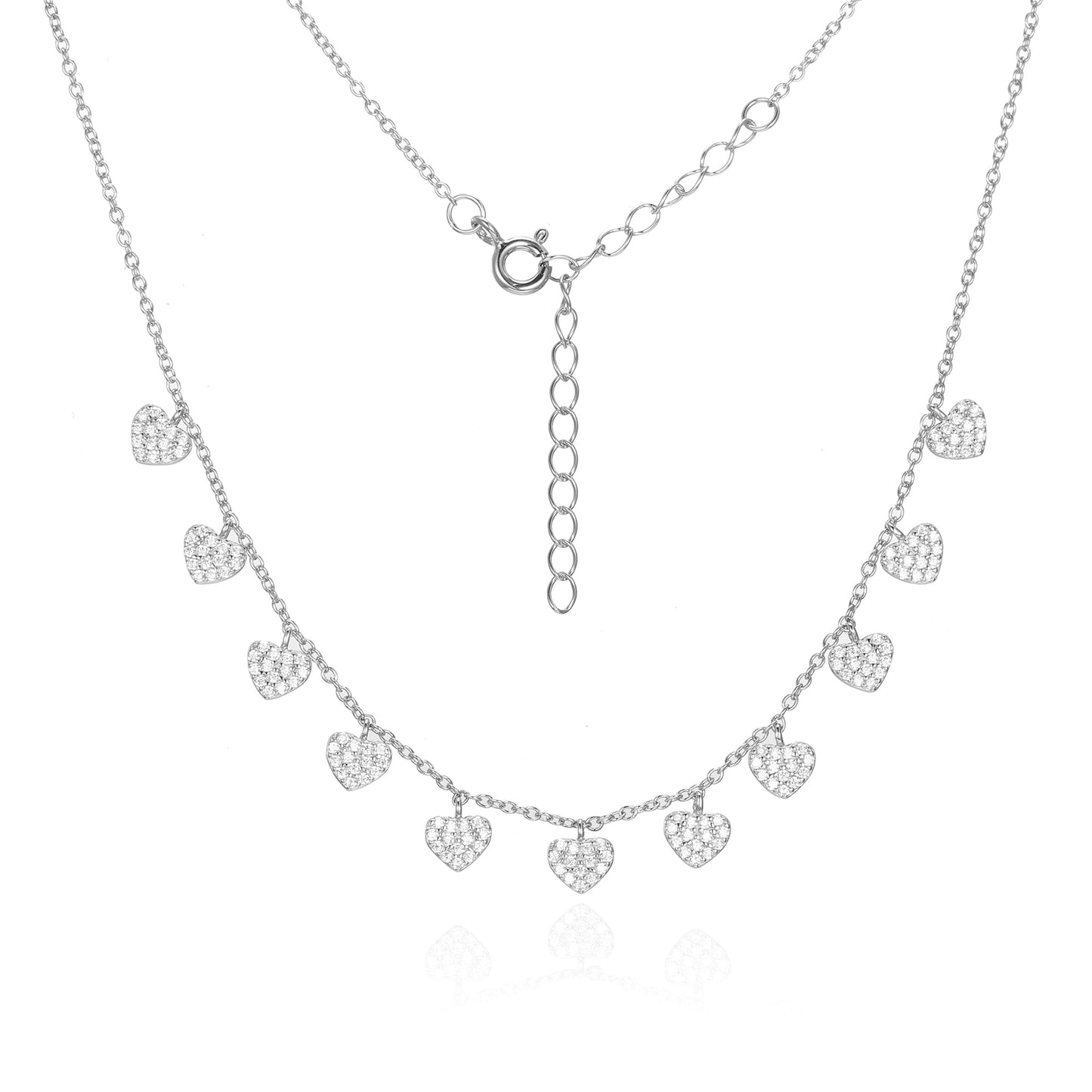 Silver Dangle CZ Heart Necklace