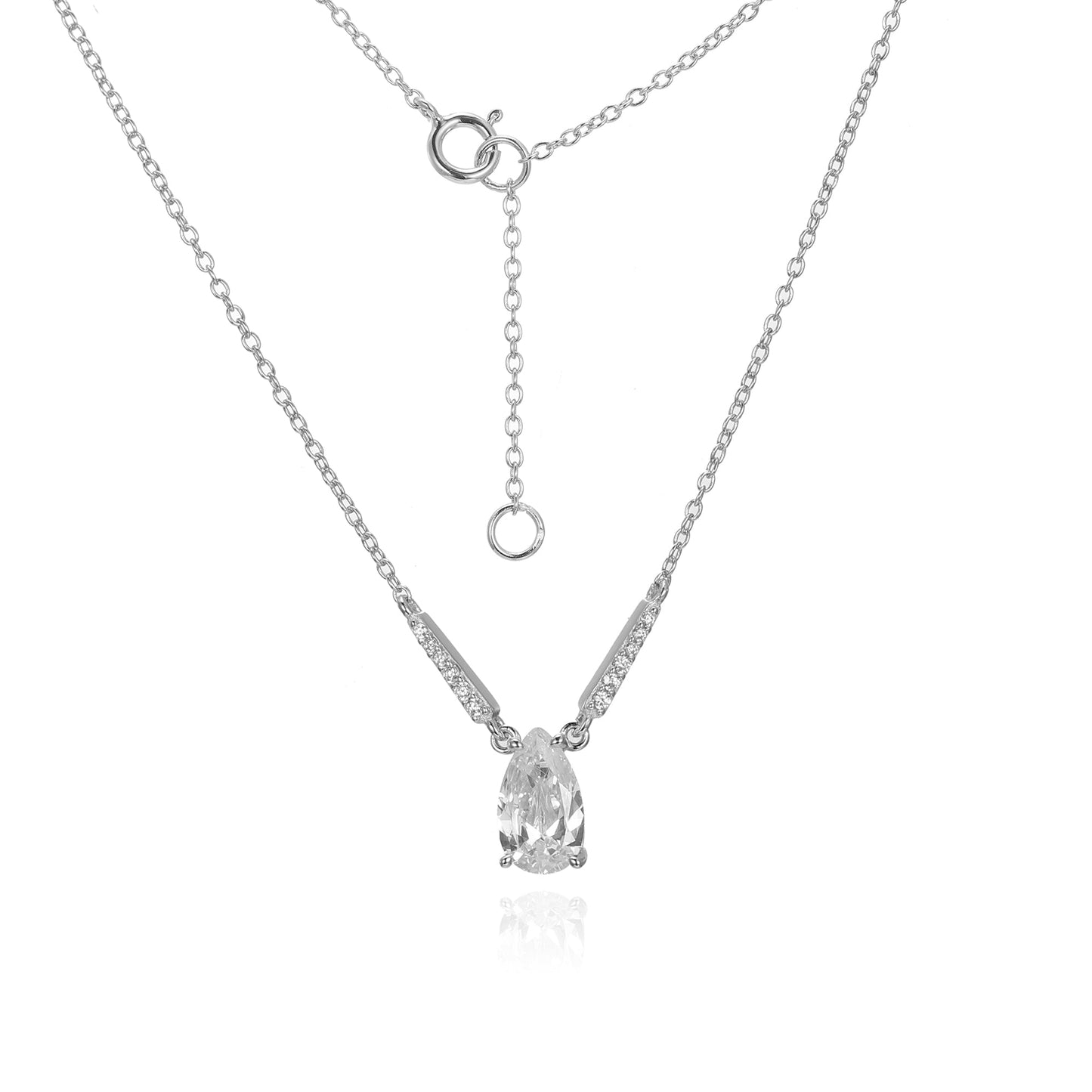 Silver Dangle CZ Heart Necklace