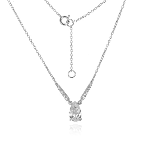 Silver Dangle CZ Heart Necklace