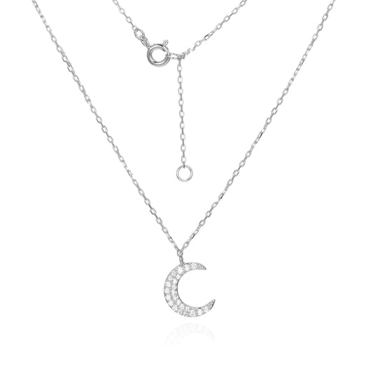 Silver CZ Crescent Moon Necklace