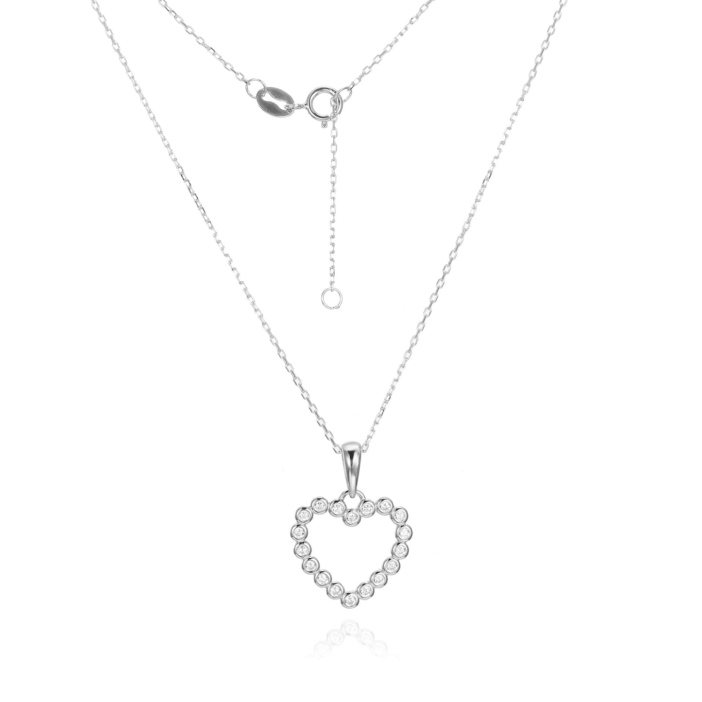 Silver Bezel CZ Heart Necklace