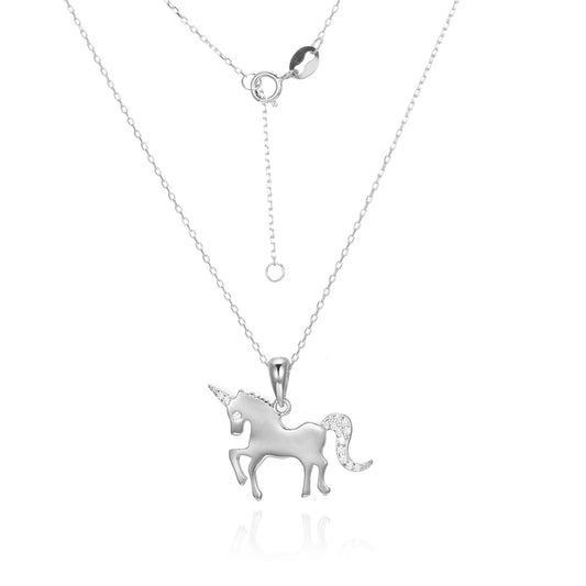 Silver CZ Unicorn Necklace