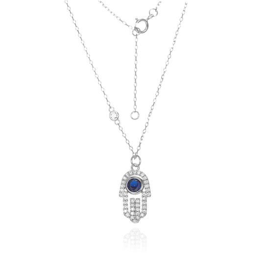 Silver CZ Hamsa Necklace