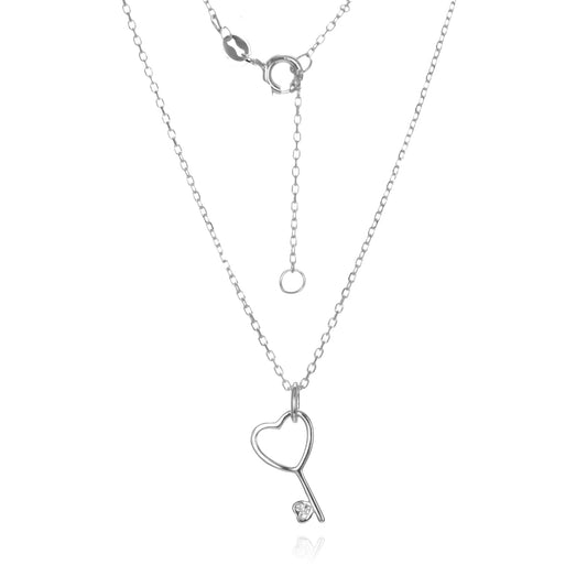 Silver CZ Key Heart Necklace