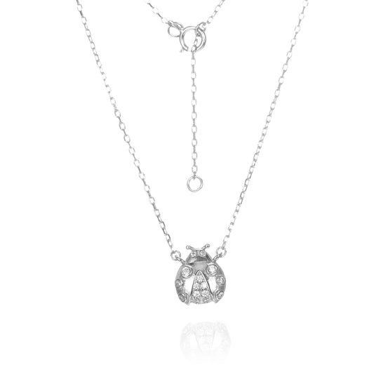 Silver CZ Ladybug Necklace