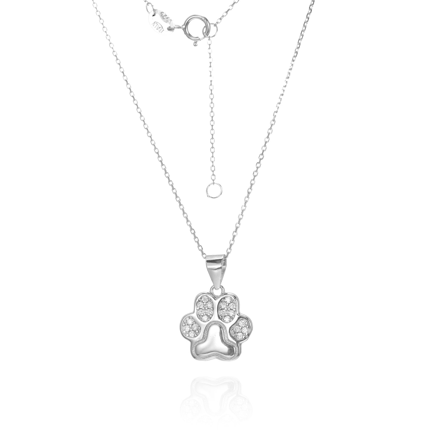 Silver CZ Dog Paw Necklace