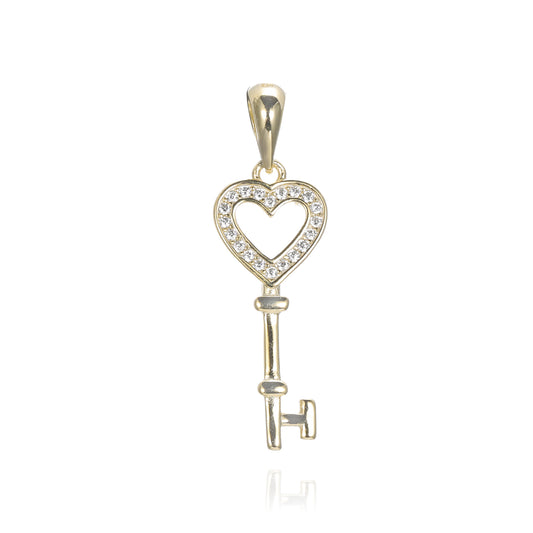 Silver CZ Key Heart Pendant