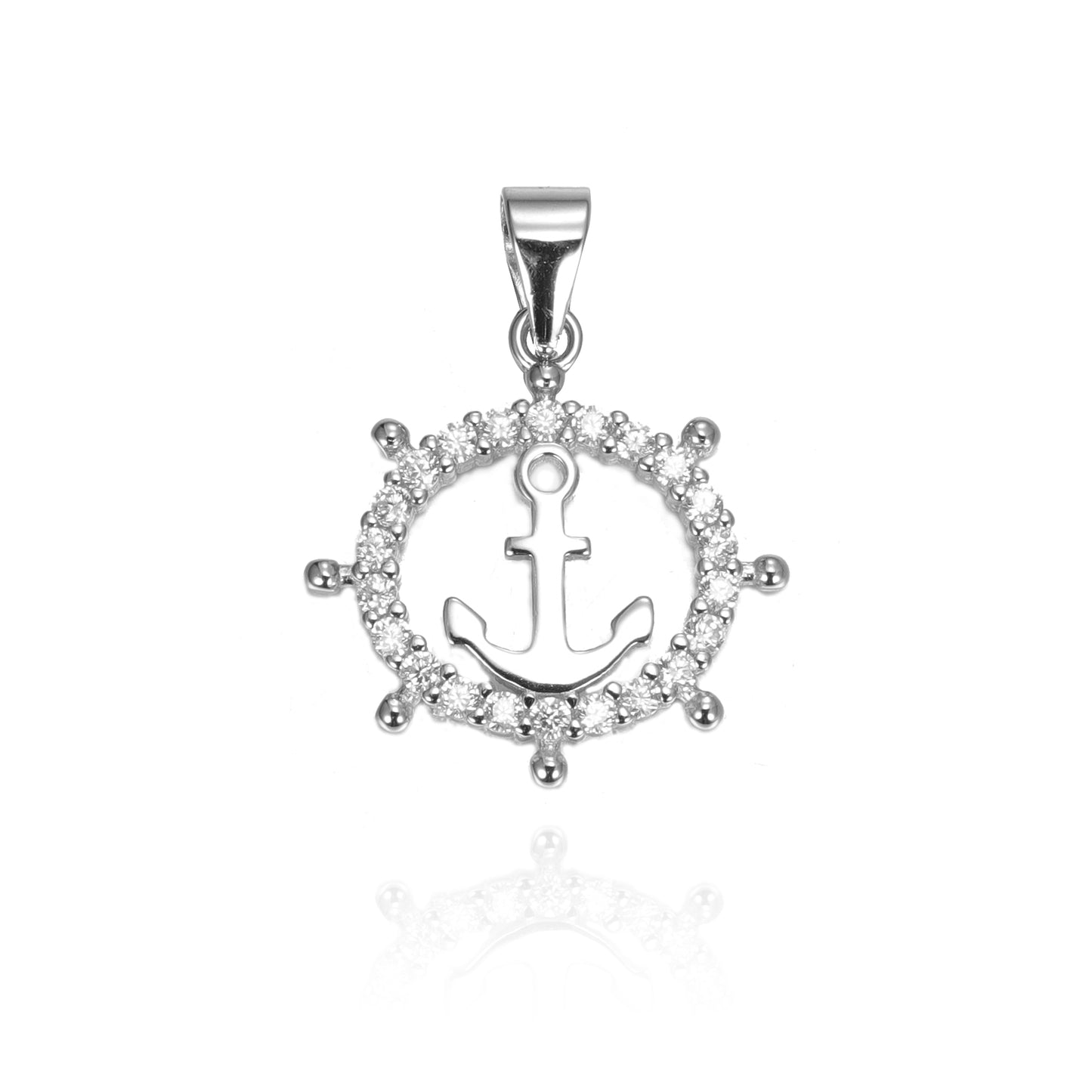 Silver CZ Ship Anchor and Wheel Pendant