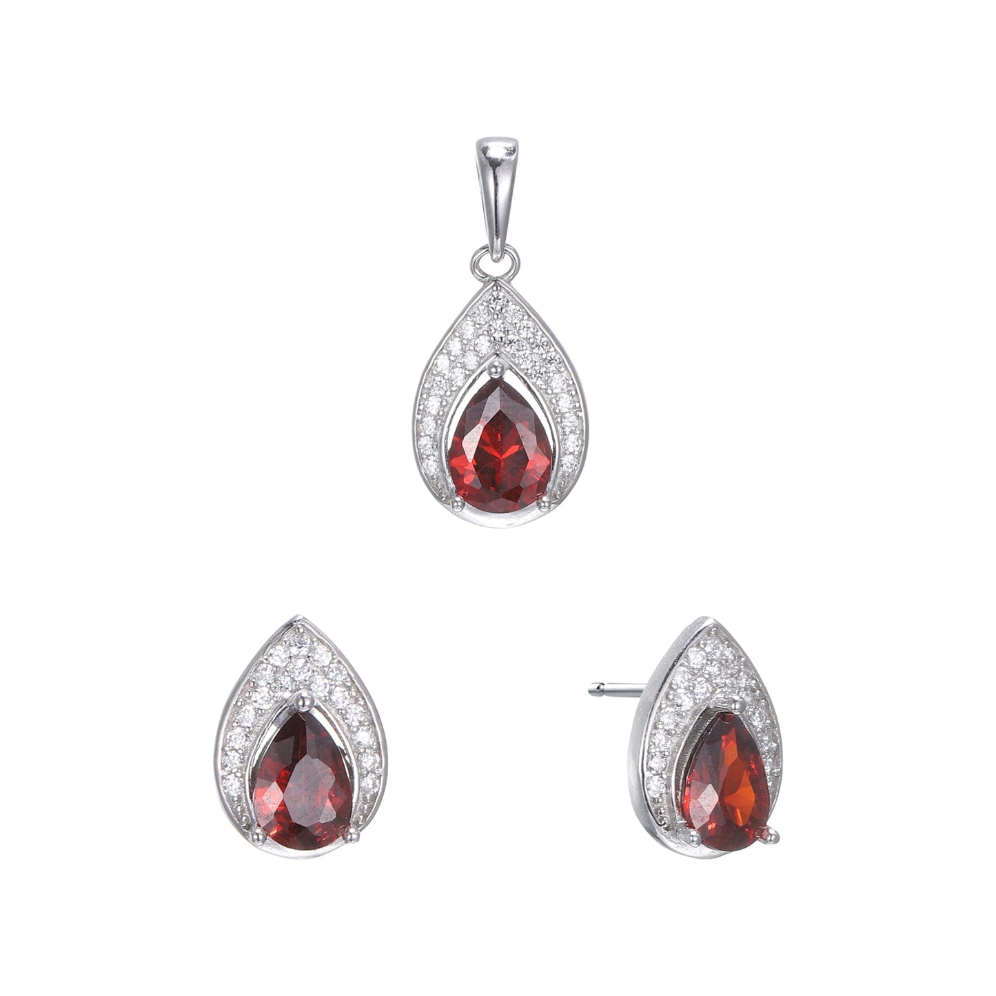 Silver Pear Shape Earrings Pendant Set