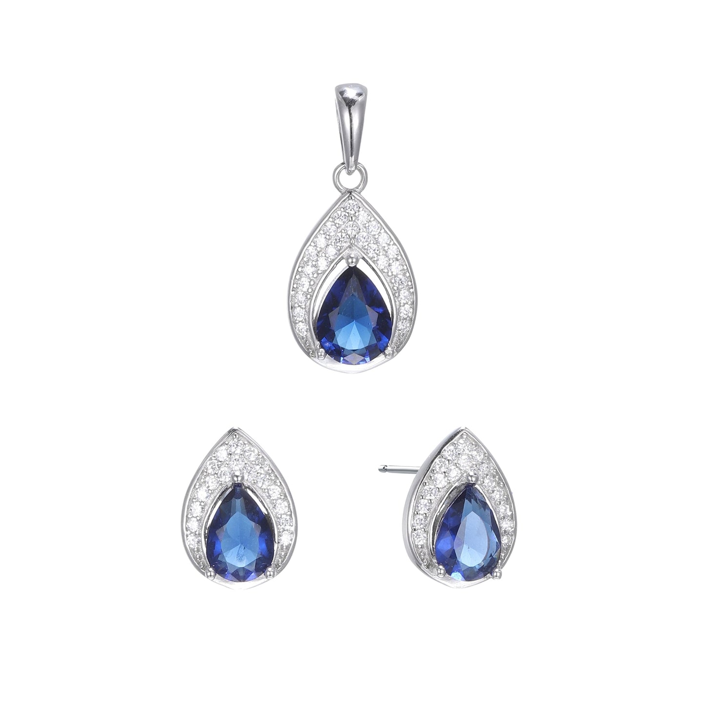 Silver Pear Shape Earrings Pendant Set