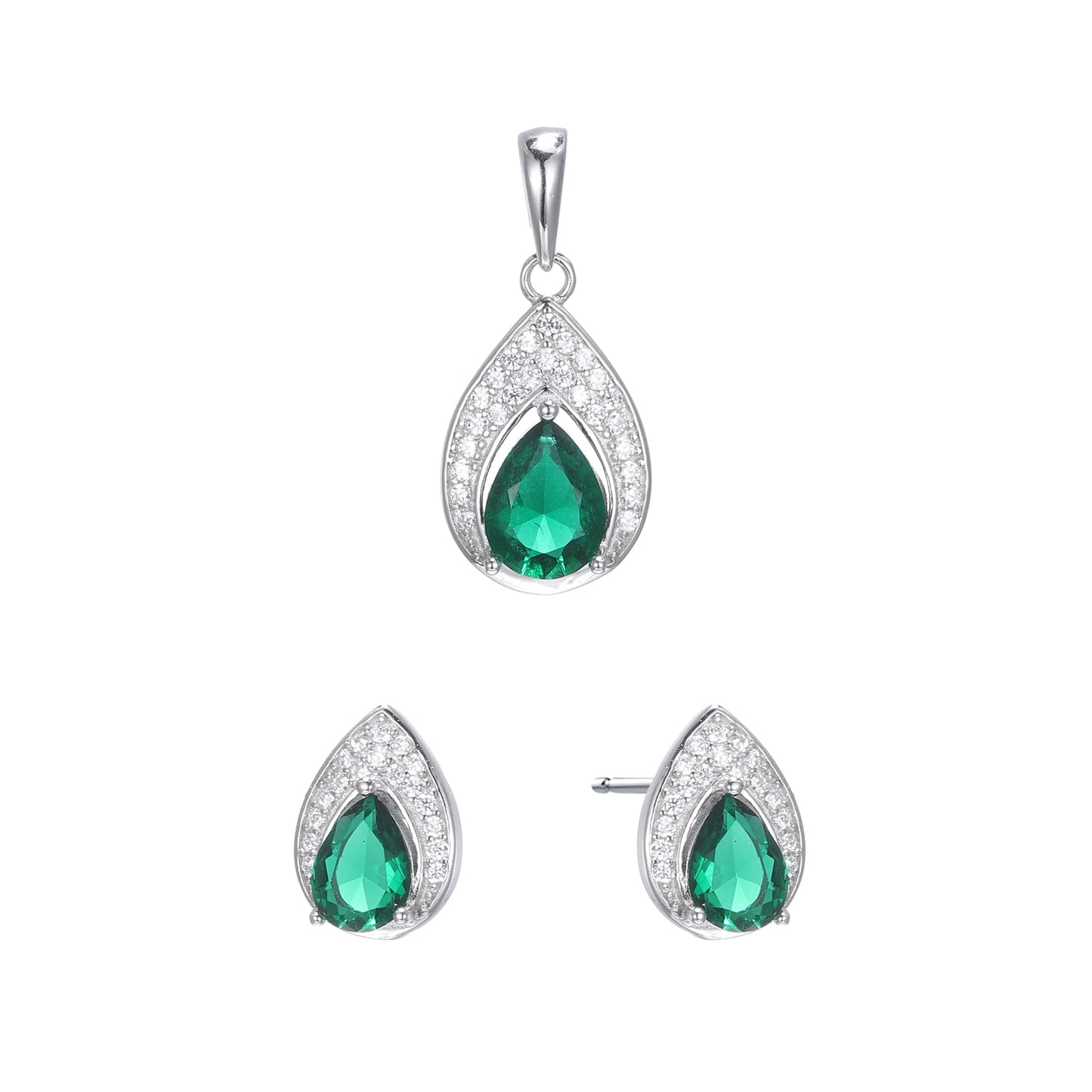 Silver Pear Shape Earrings Pendant Set