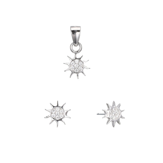 Silver CZ Sun Earrings Pendant Set