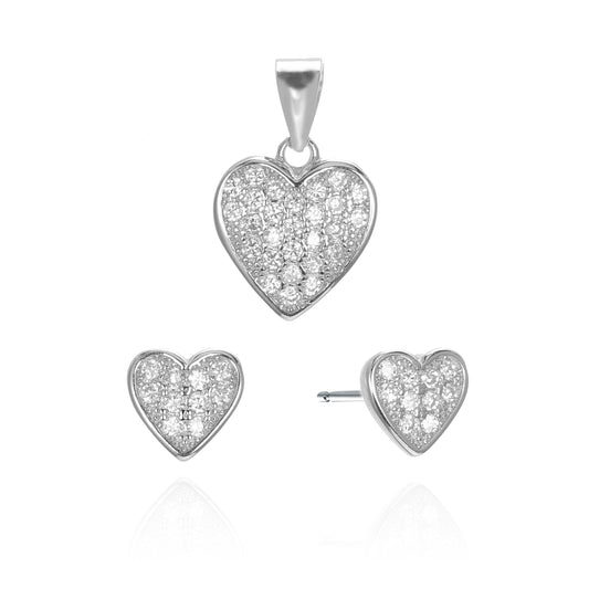 Silver CZ Pave Heart Set