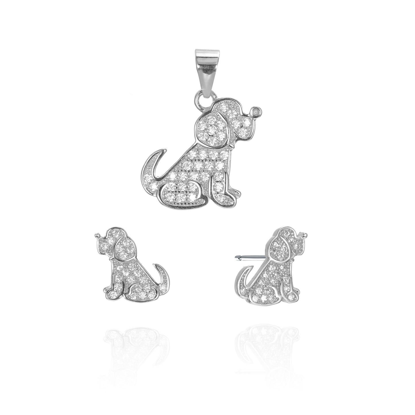 Silver CZ Dog Set