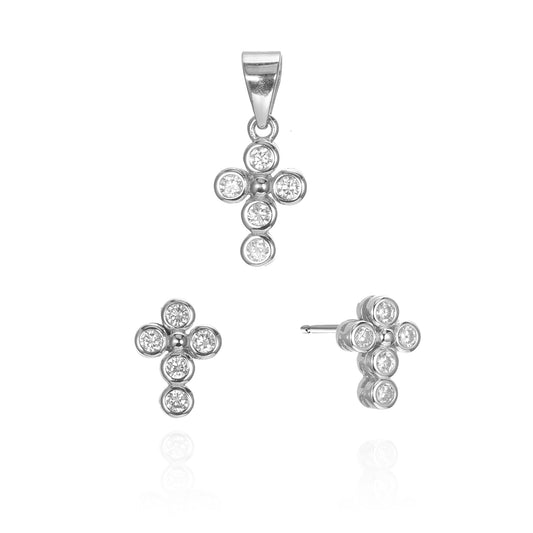 Silver CZ Bezel Cross Set