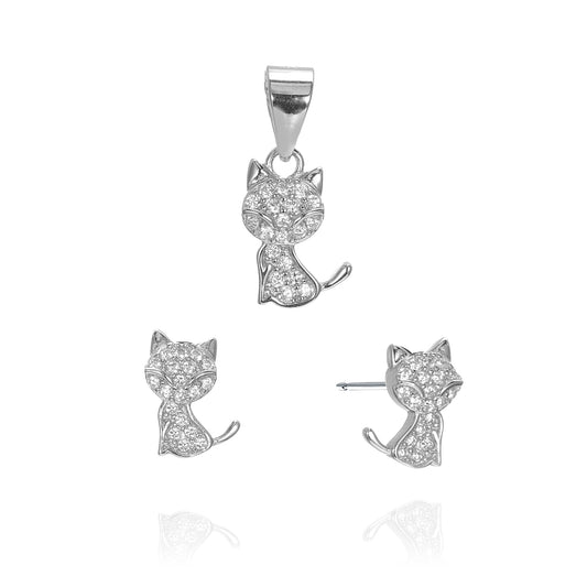 Silver CZ Cat Set