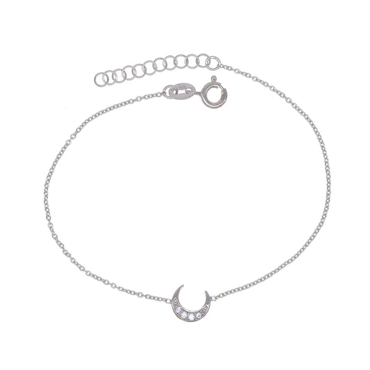 Silver CZ Crescent Moon Bracelet