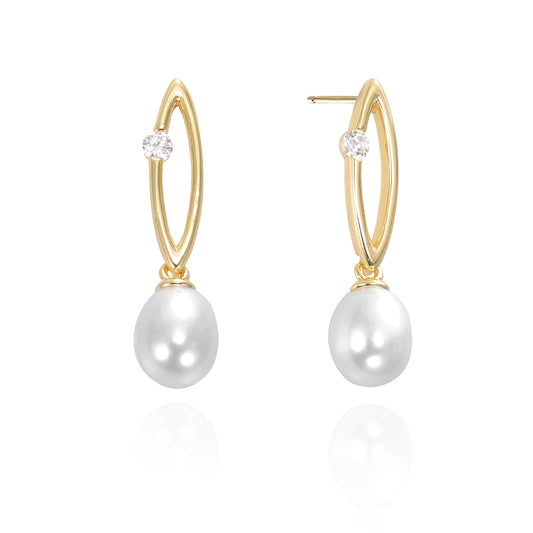 Silver CZ Pearl Drop Earrings