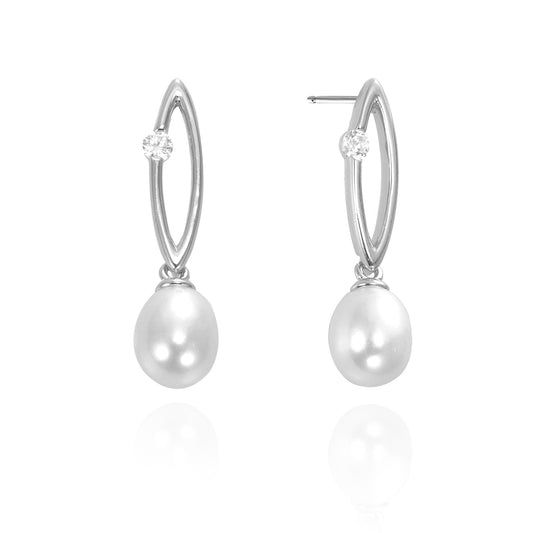 Silver CZ Pearl Drop Earrings