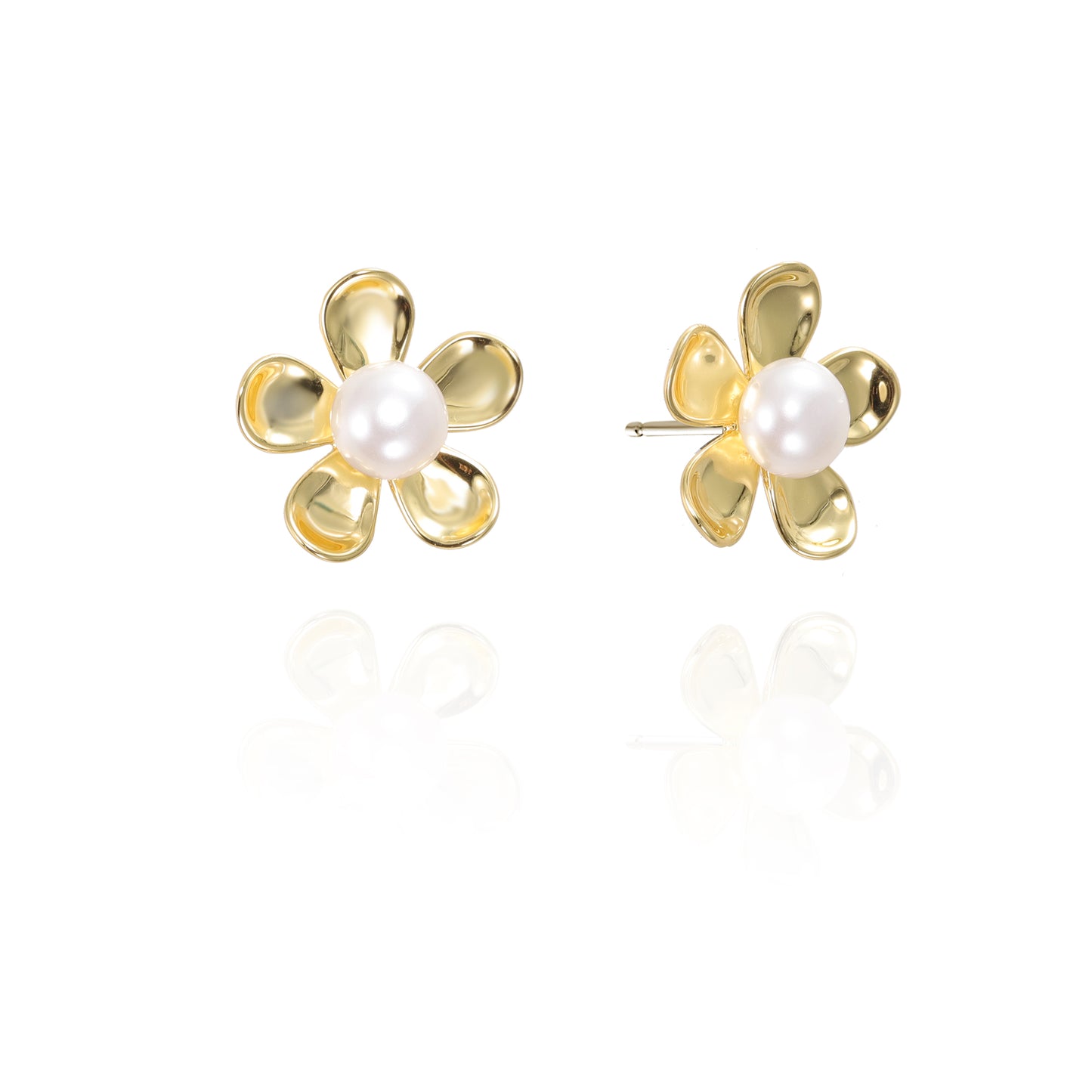 Silver Pearl Flower Stud Earrings