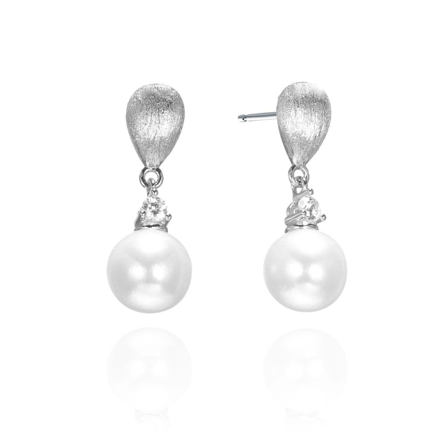 Silver CZ Pearl Drop Earrings